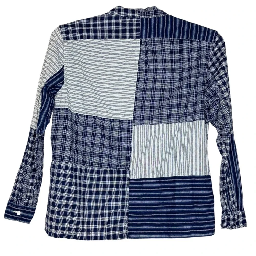 Wallace & Barnes Shacket XL Indigo Blue Patchwork Cotton Linen Camp Collar BF787